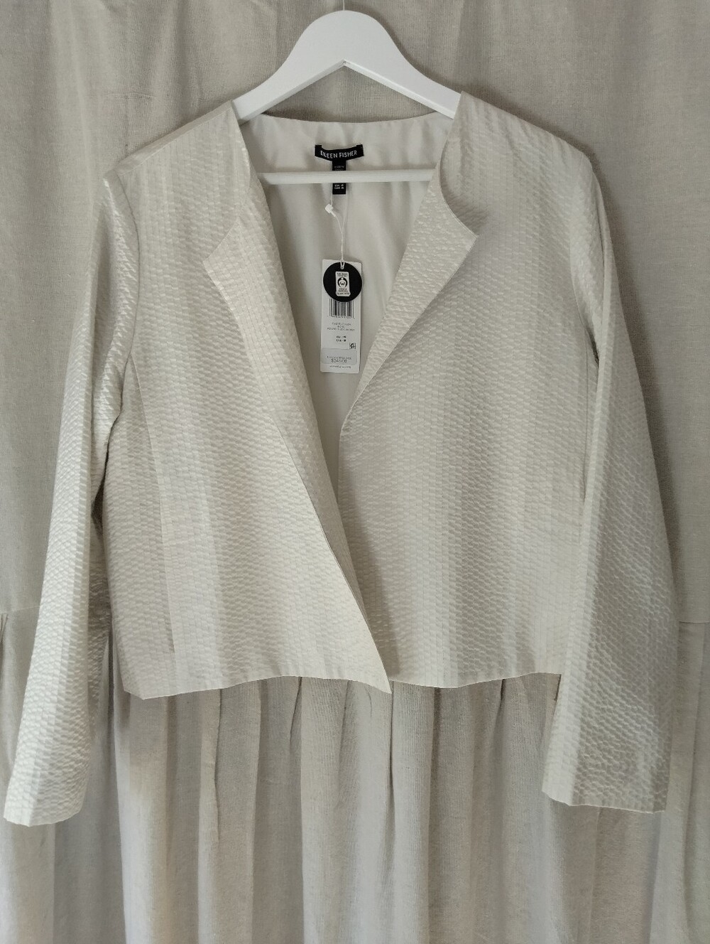 Eileen Fisher Silk Cream Textured Open-Front Blazer
